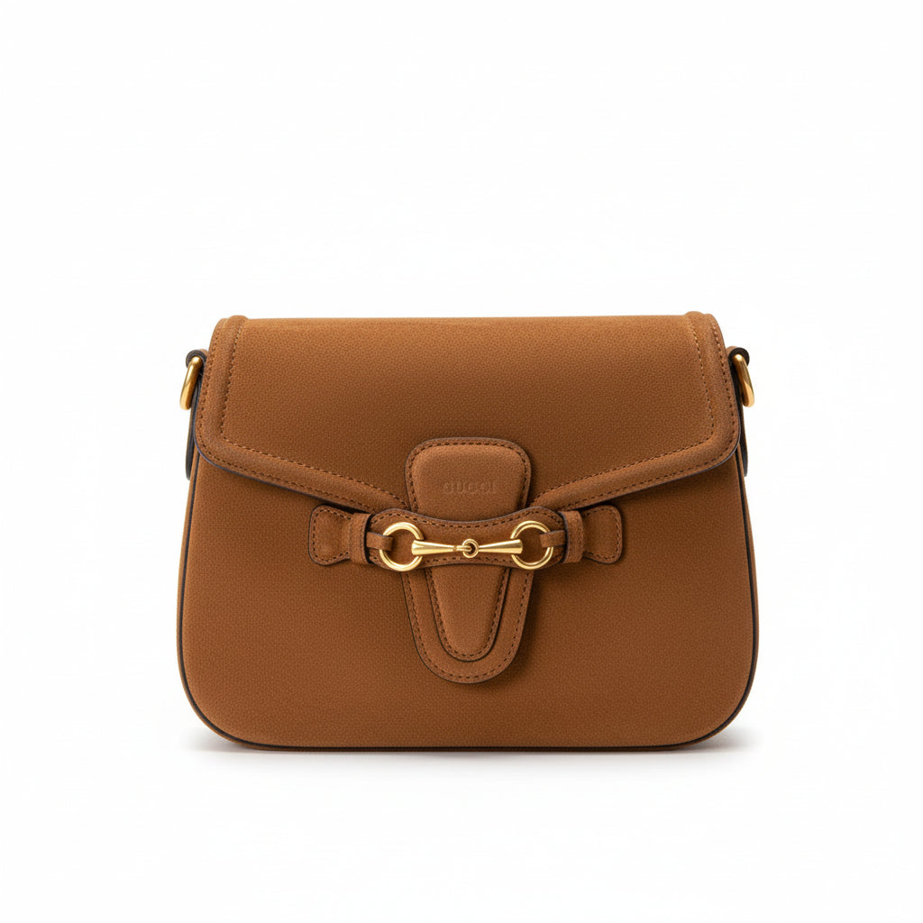 【#282】Pre-owned Gucci Horsebit 1955 Small Saddle Bag Suede in Cognac Brown with Gold-Tone Hardware