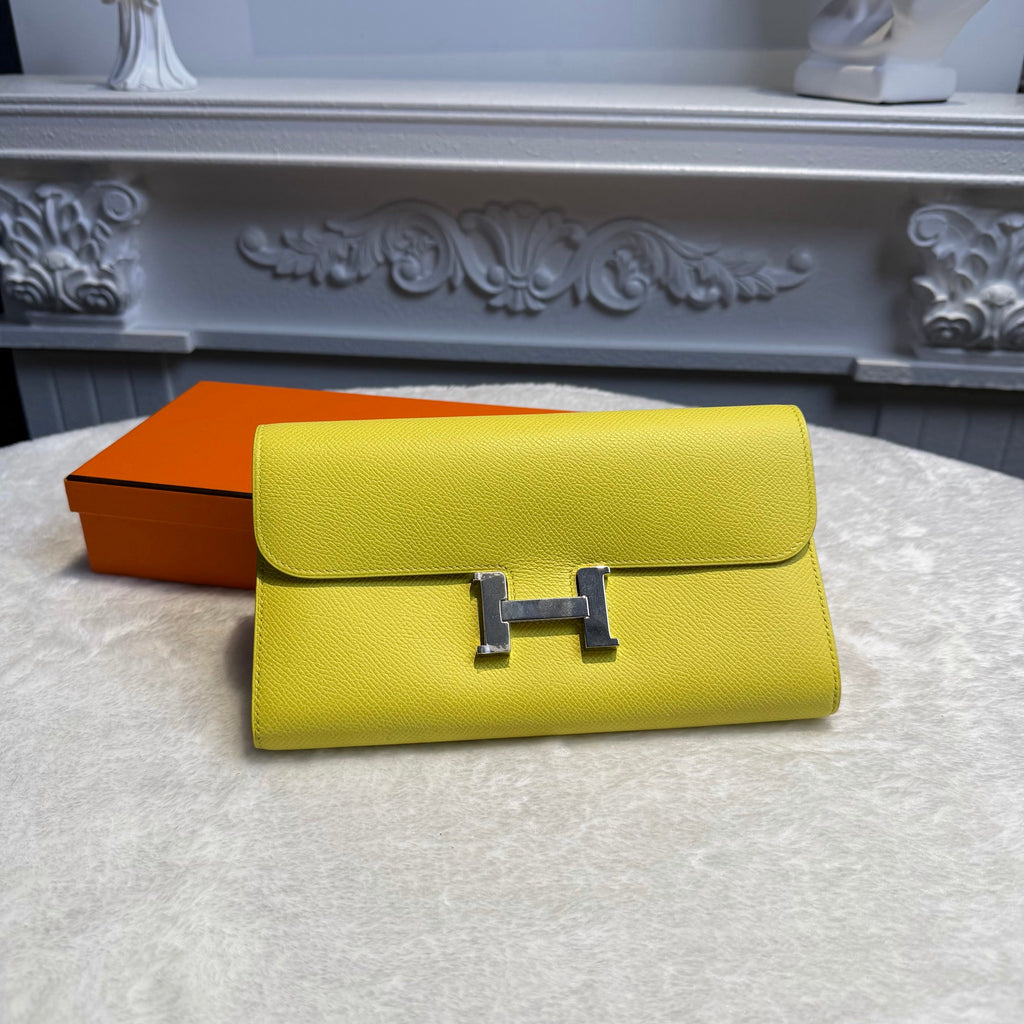 【#290】Pre-owned Hermès Constance Long Wallet Epsom Leather in Lime Yellow with Palladium Hardware