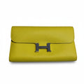【#290】Pre-owned Hermès Constance Long Wallet Epsom Leather in Lime Yellow with Palladium Hardware