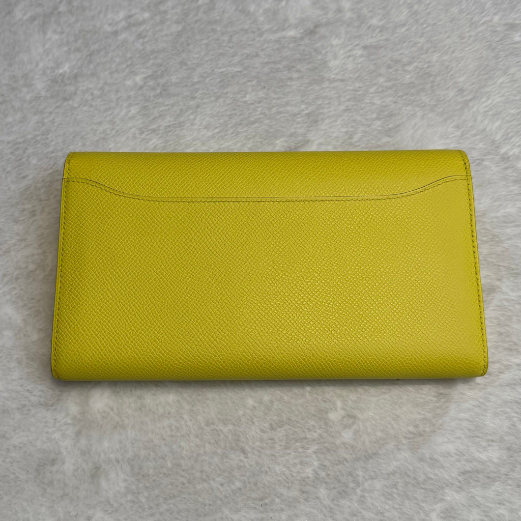 【#290】Pre-owned Hermès Constance Long Wallet Epsom Leather in Lime Yellow with Palladium Hardware