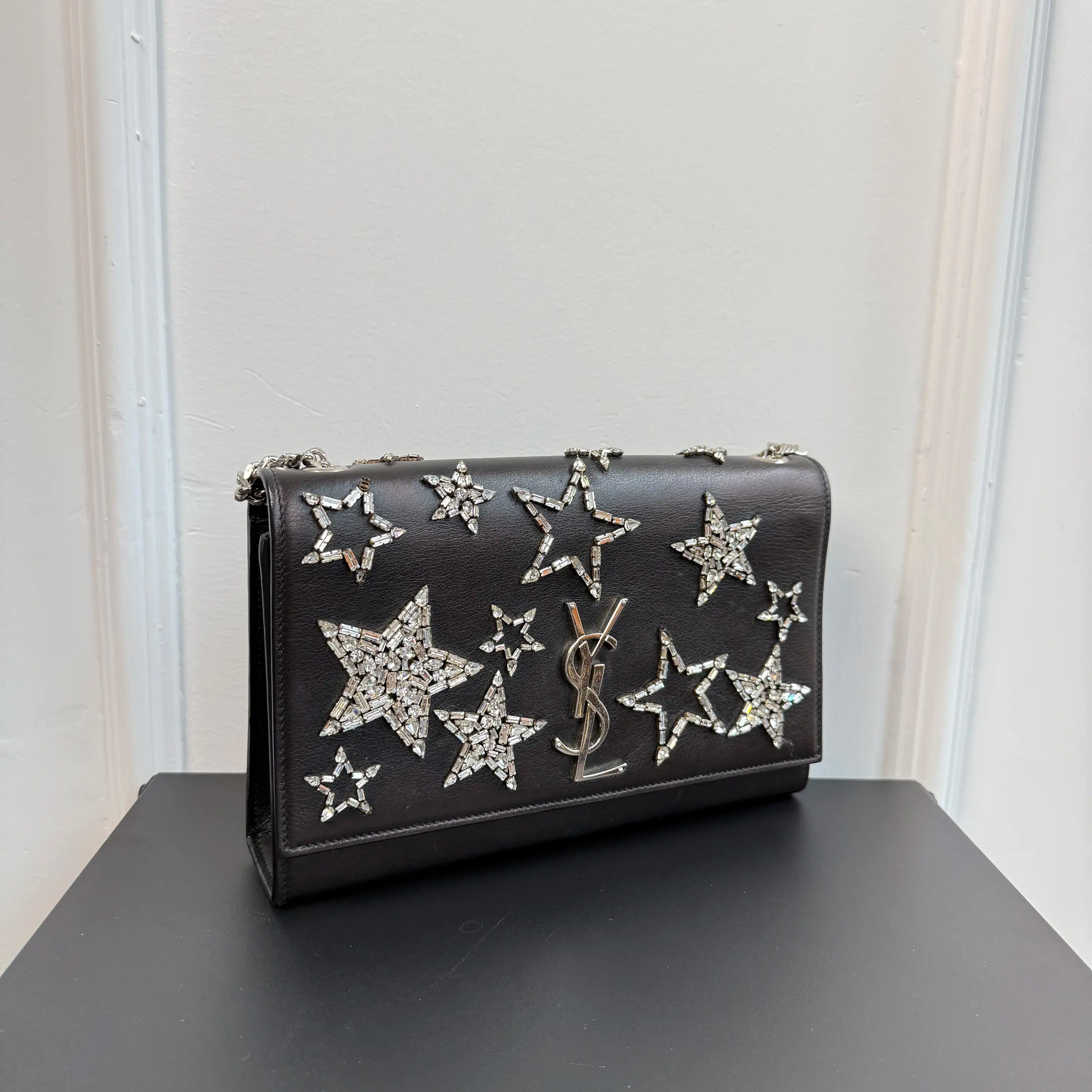 【#127】Pre-owned YSL Kate Small Black and Crystal Shoulder Bag HZ2510180&&