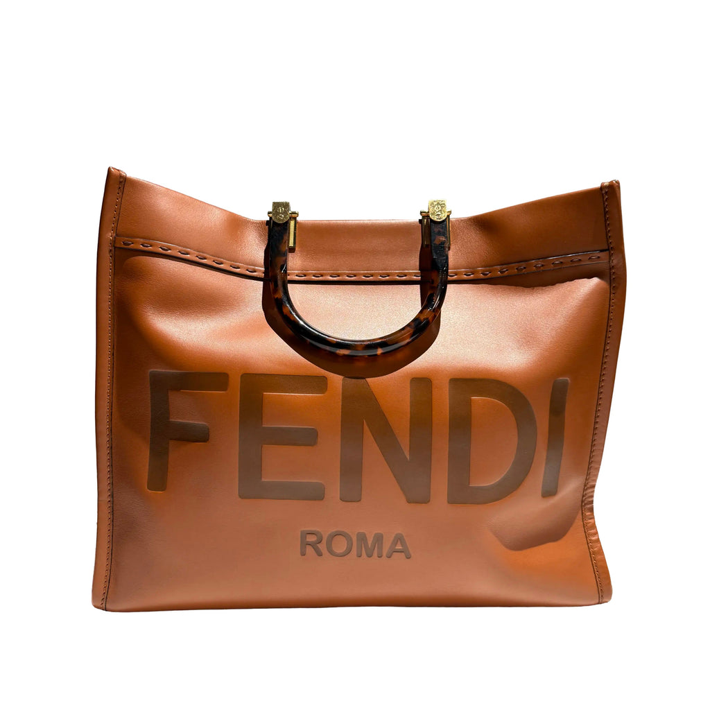 【#113】Pre-owned FENDI Sunshine Large Brown FF Logo Calfskin Tote Bag HZ2511030&&