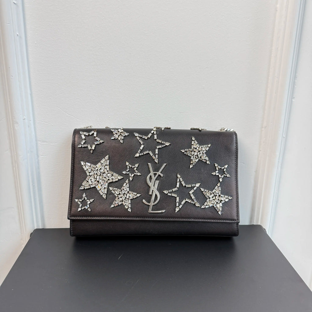 【#127】Pre-owned YSL Kate Small Black and Crystal Shoulder Bag HZ2510180&&