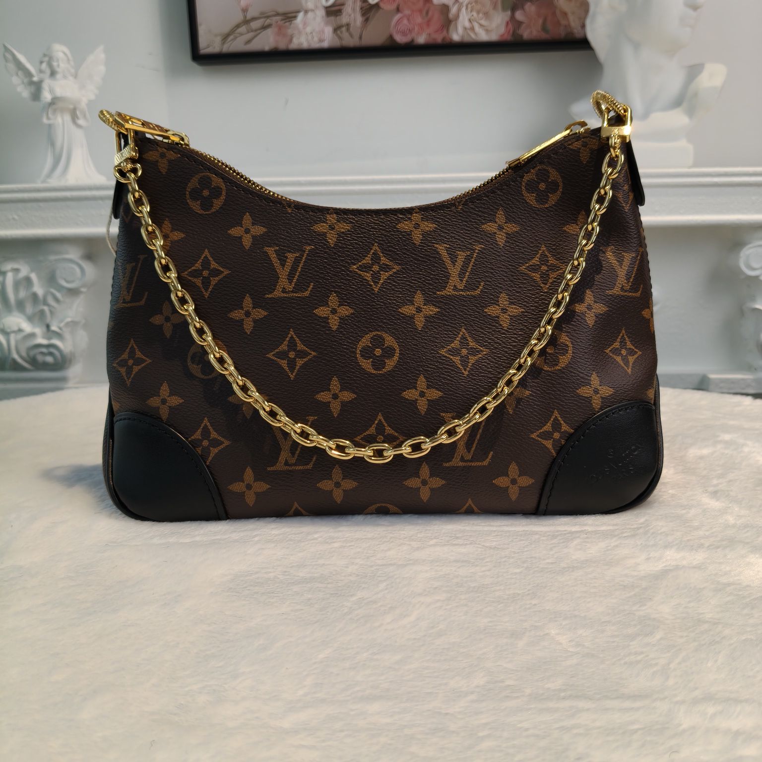 【#063】Pre-owned Louis Vuitton Boulogne Monogram Canvas Black Leather Hobo Bag