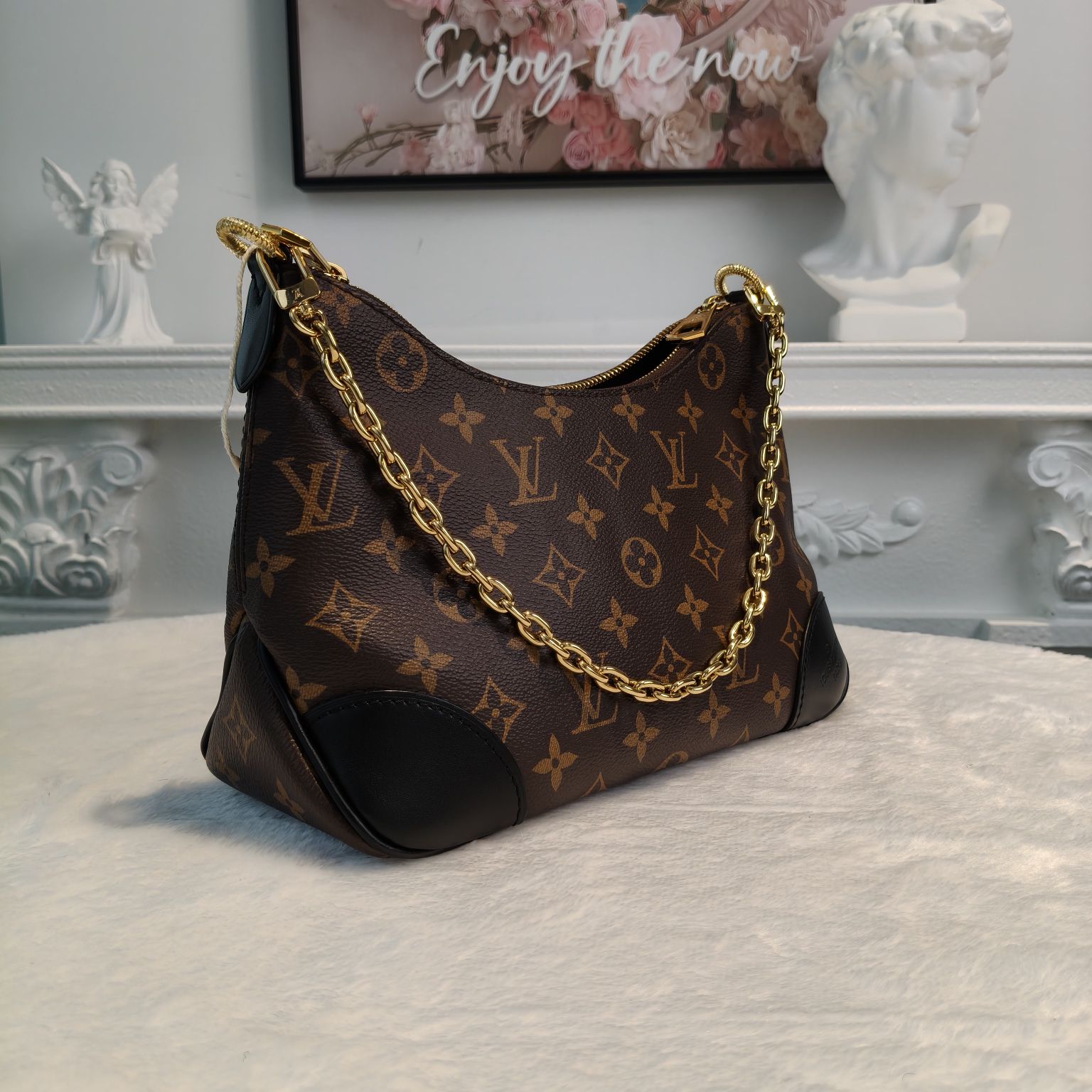 【#063】Pre-owned Louis Vuitton Boulogne Monogram Canvas Black Leather Hobo Bag