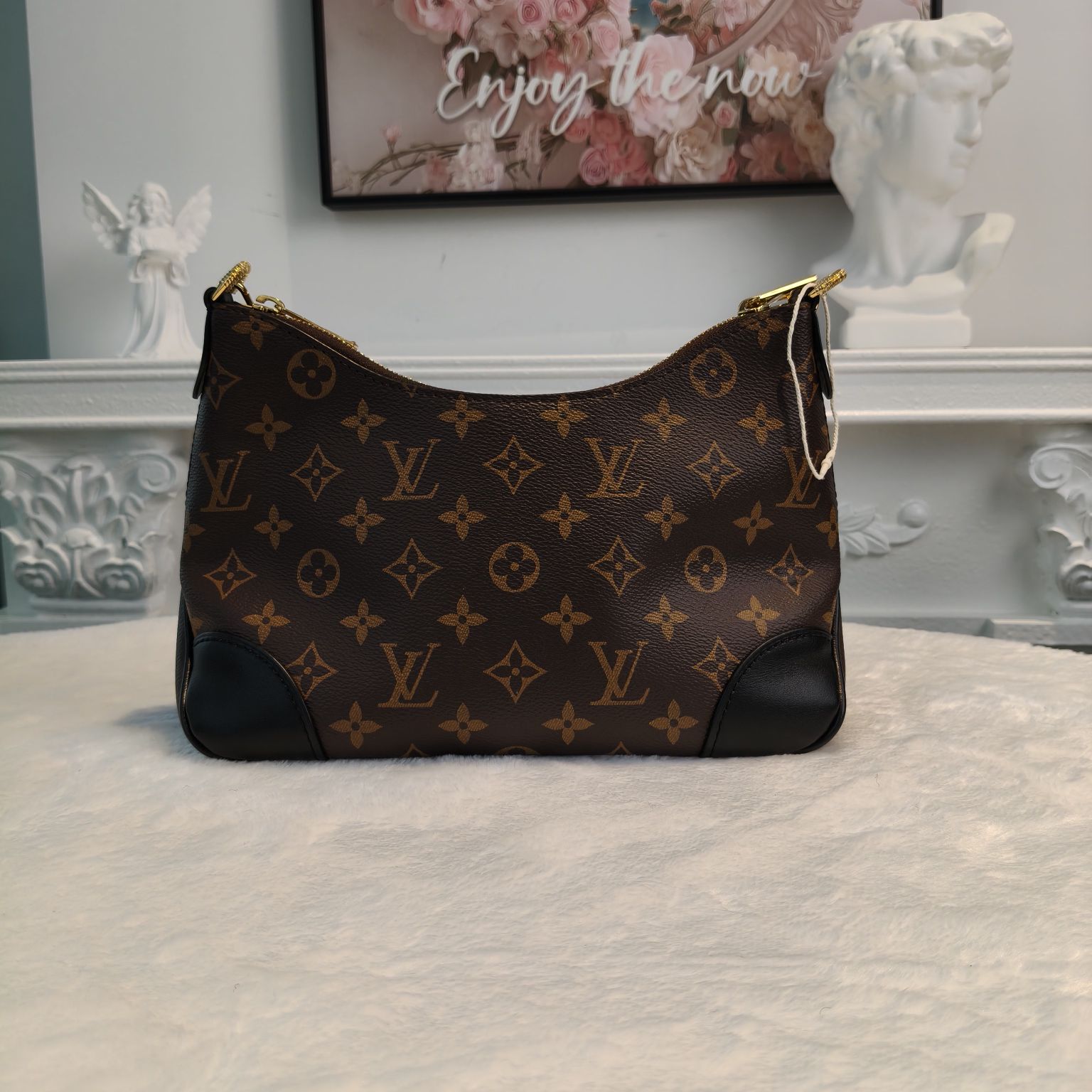 【#063】Pre-owned Louis Vuitton Boulogne Monogram Canvas Black Leather Hobo Bag