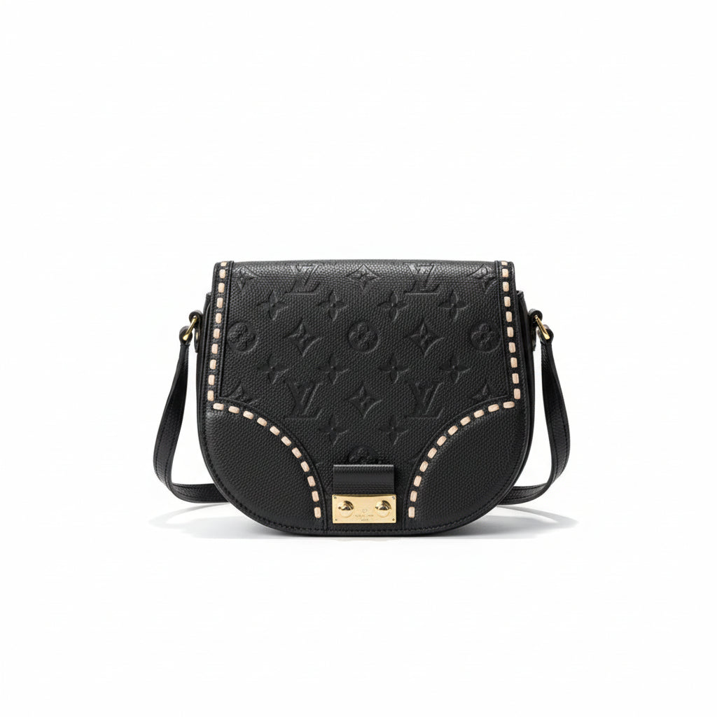 【#068】Pre-owned Louis Vuitton Junot Monogram Empreinte Black Leather Saddle Bag
