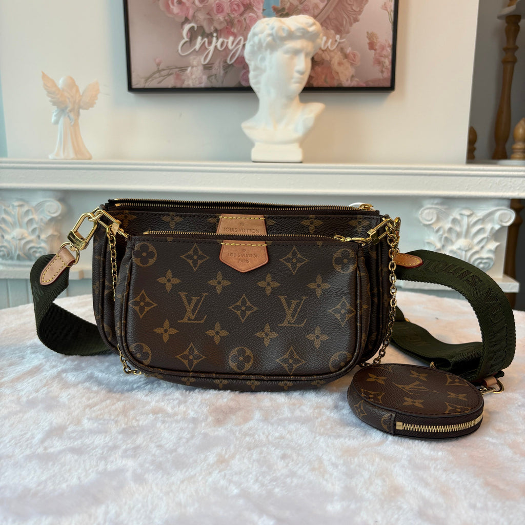 【#052】Pre-owned Louis Vuitton Multi Pochette Accessoires Monogram Canvas Khaki Green Strap Crossbody BagHZ2603020&&