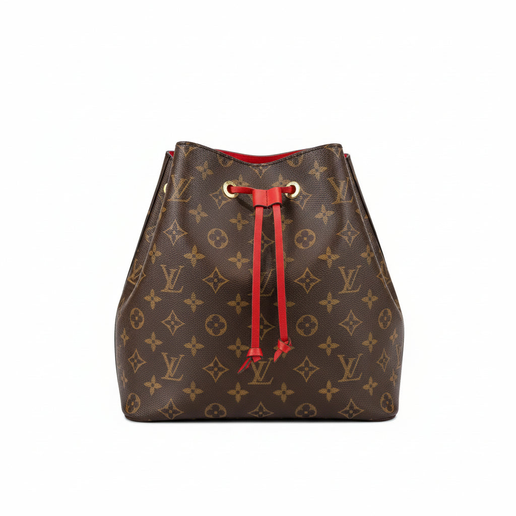 【#060】Pre-owned Louis Vuitton Néonoé MM Monogram Canvas Coquelicot Red Leather Bucket BagHZ2601310&&
