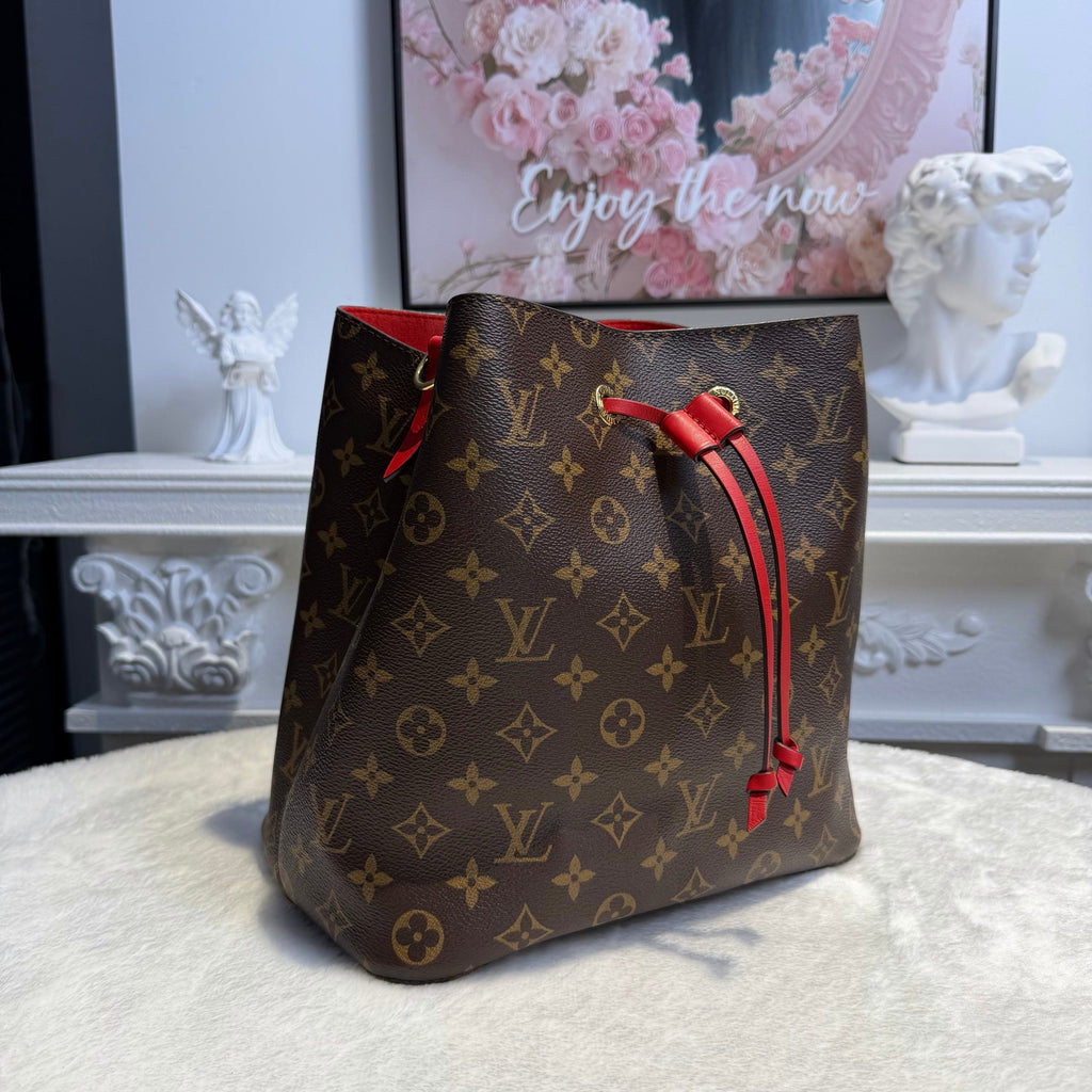 【#060】Pre-owned Louis Vuitton Néonoé MM Monogram Canvas Coquelicot Red Leather Bucket BagHZ2601310&&