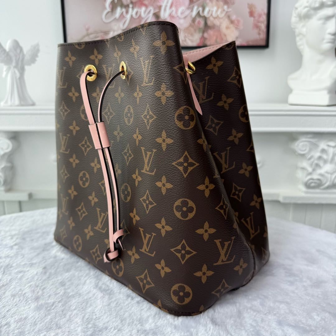 #042】Pre-owned Louis Vuitton Néonoé MM Monogram Canvas Rose Poudre Leather Bucket Bag