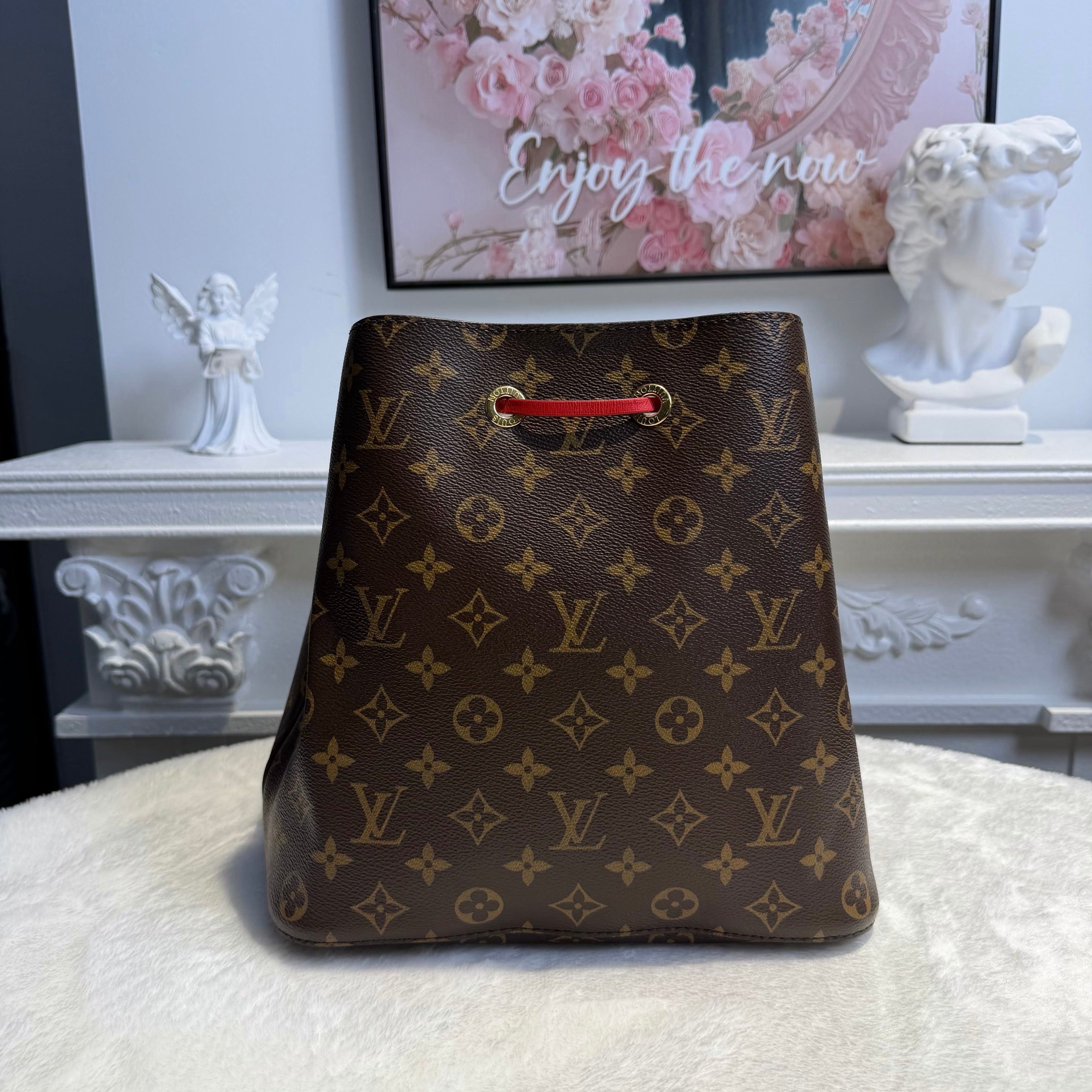 【#060】Pre-owned Louis Vuitton Néonoé MM Monogram Canvas Coquelicot Red Leather Bucket BagHZ2601310&&