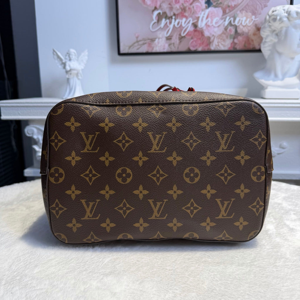 【#060】Pre-owned Louis Vuitton Néonoé MM Monogram Canvas Coquelicot Red Leather Bucket BagHZ2601310&&