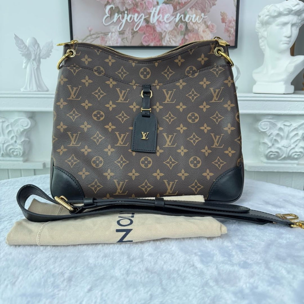 【#045】Pre-owned Louis Vuitton Odeon MM Monogram Canvas Black Calfskin Leather Shoulder Bag