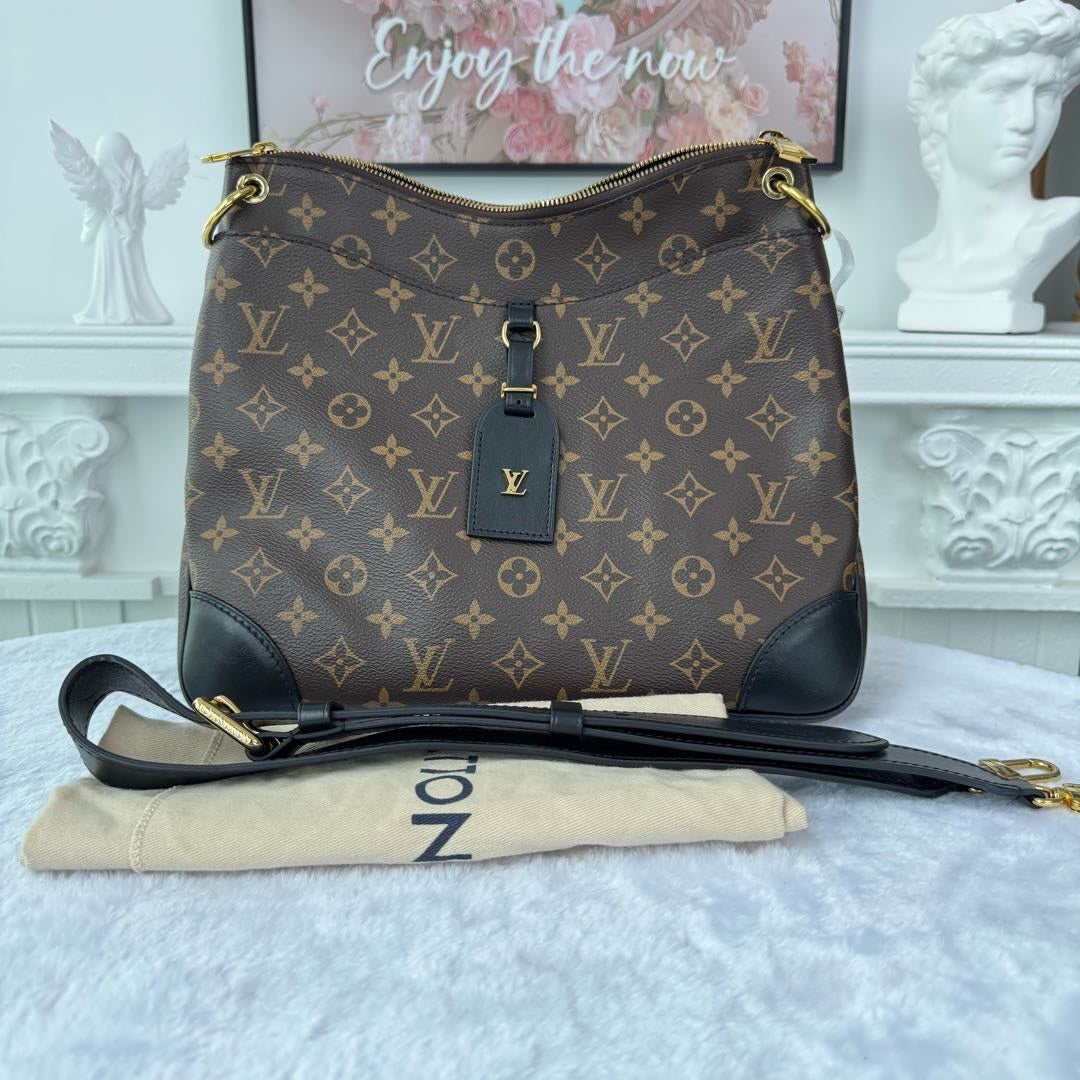 【#045】Pre-owned Louis Vuitton Odeon MM Monogram Canvas Black Calfskin Leather Shoulder Bag