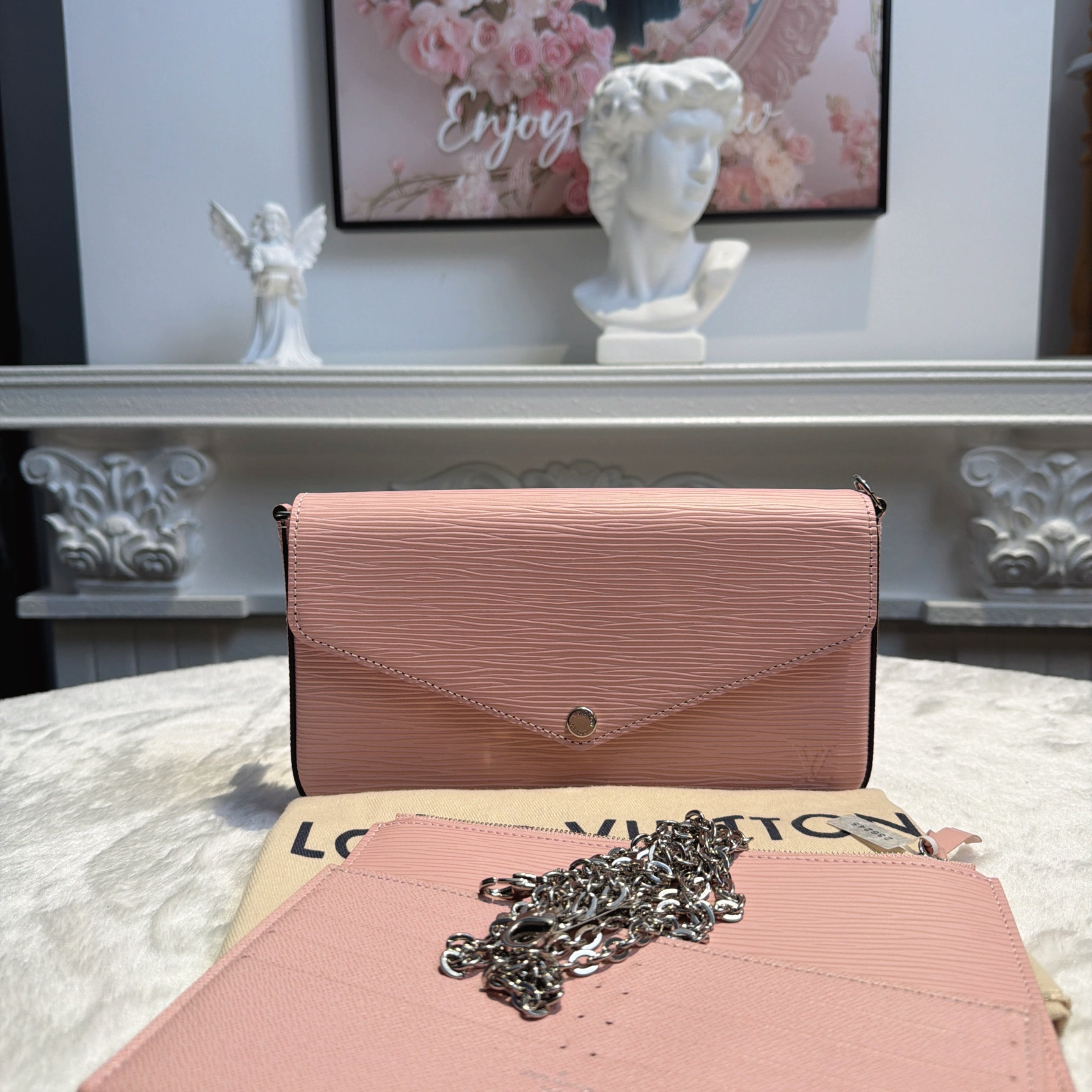 【#056】Pre-owned Louis Vuitton Sarah Wallet On Chain Rose Ballerine Epi Leather Crossbody BagHZ2602060&&