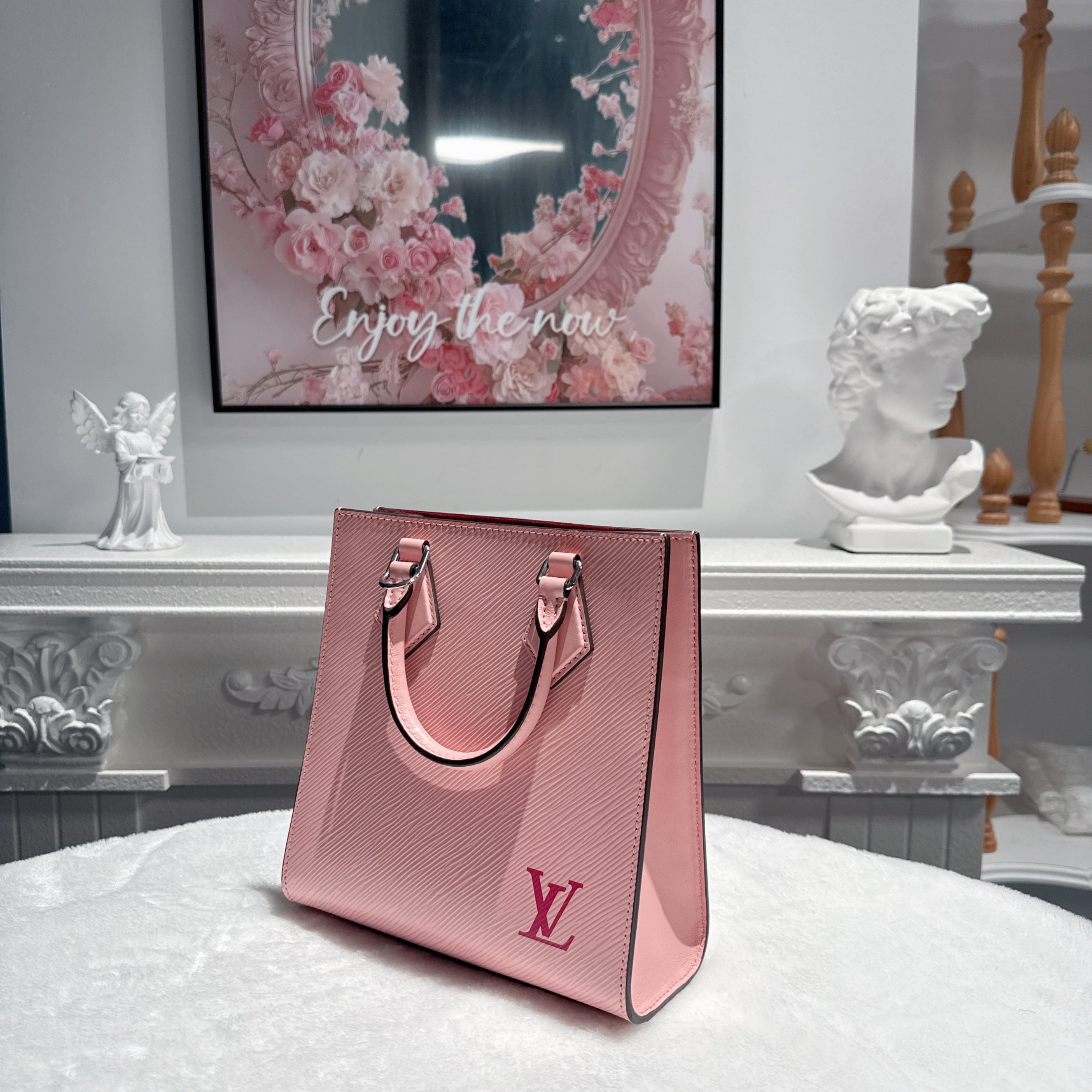 【#069】Pre-owned Louis Vuitton Petit Sac Plat Rose Ballerine Epi Leather Mini Tote Bag