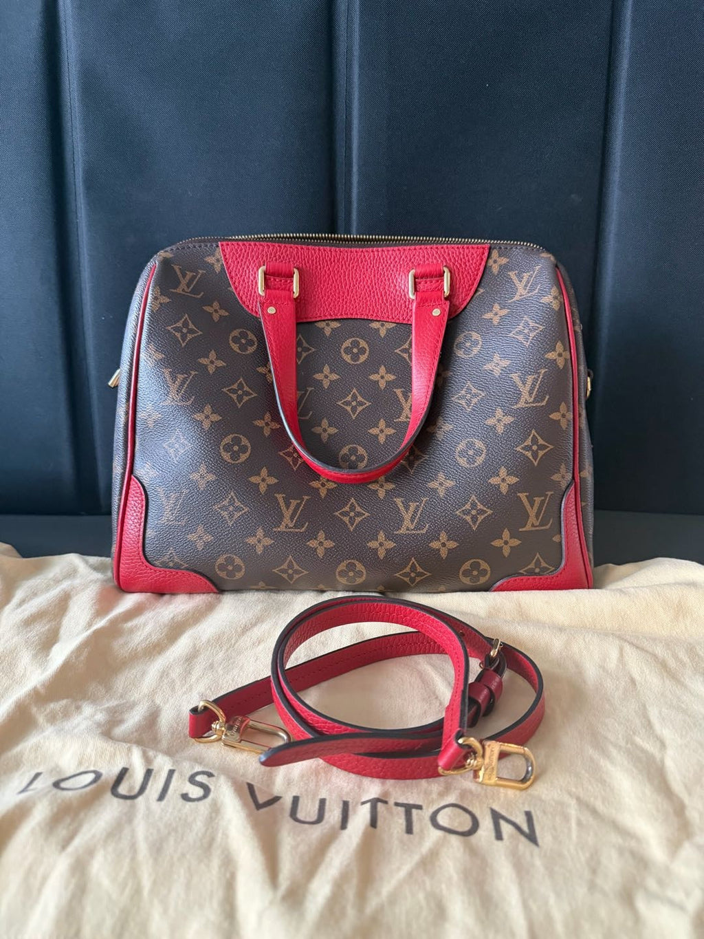 【#080】Pre-owned Louis Vuitton Retiro PM Monogram Canvas Red Leather Bag