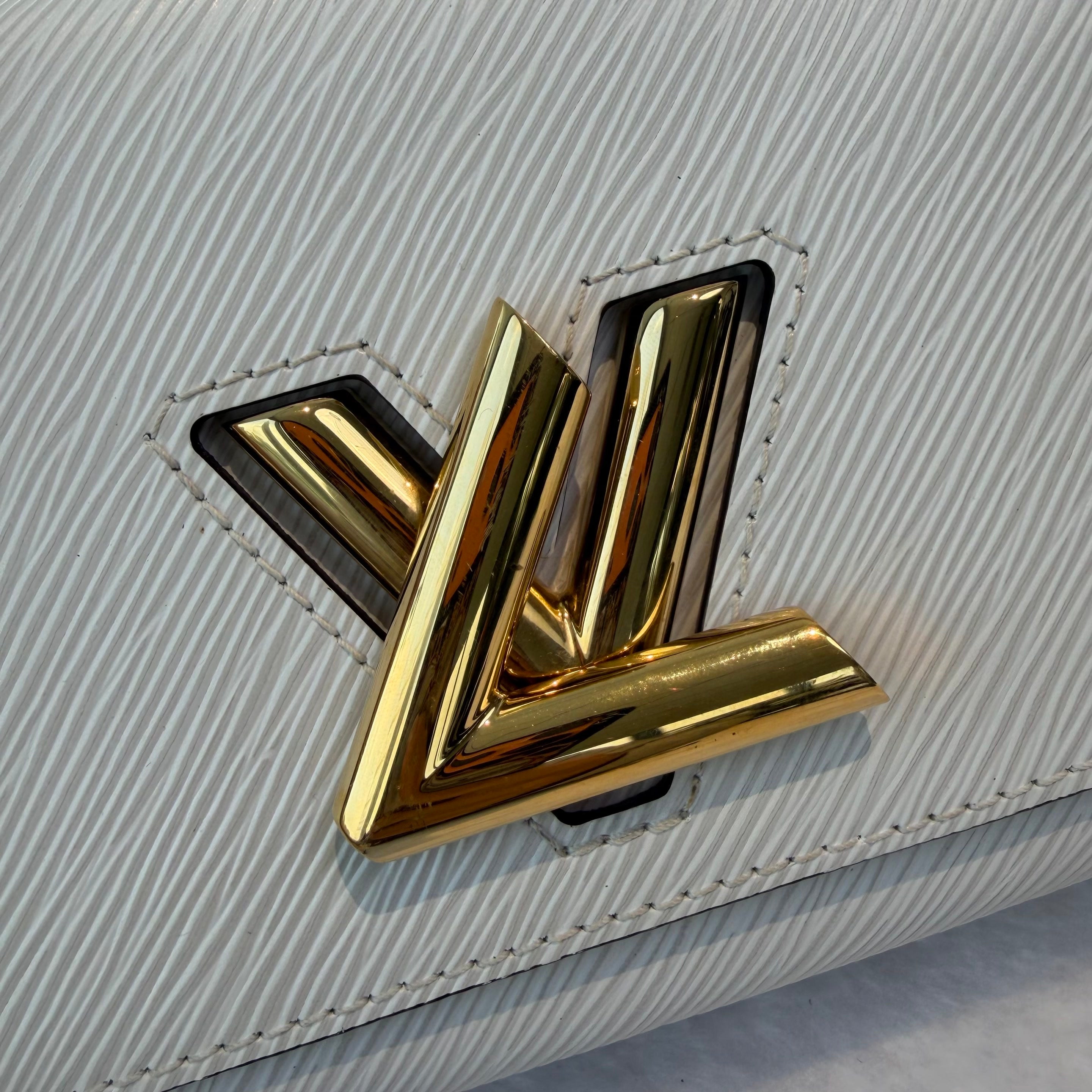 【#276】Pre-owned Louis Vuitton Twist MM Bag Epi Leather in White with Gold-Tone Hardware & Floral Bag Charm
