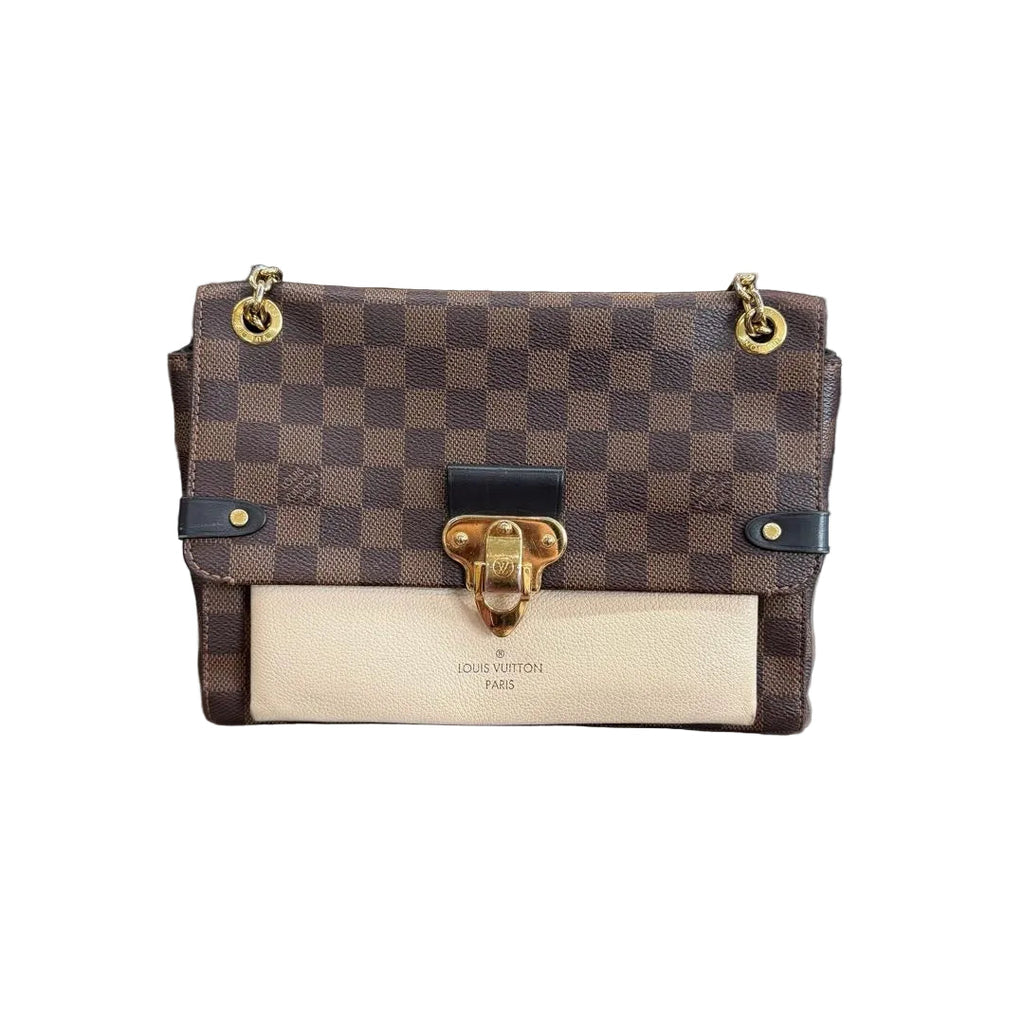 【#078】Pre-owned Louis Vuitton Vavin PM Damier Ebene Beige Leather Chain Bag