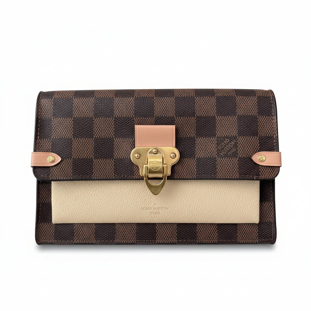 【#046】Pre-owned Louis Vuitton Vaugirard Damier Ebene Canvas Rose Poudre Calfskin Leather Crossbody BagHZ2603060&&