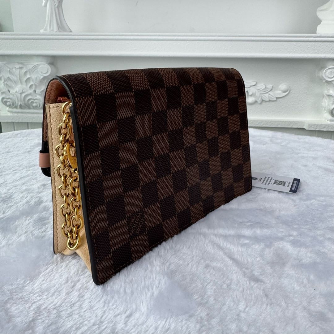 【#046】Pre-owned Louis Vuitton Vaugirard Damier Ebene Canvas Rose Poudre Calfskin Leather Crossbody BagHZ2603060&&