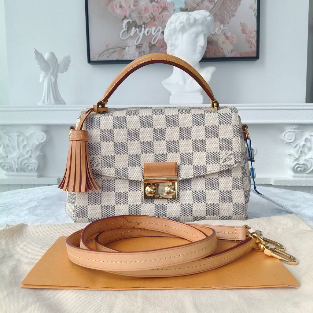 【#049】Pre-owned Louis Vuitton Croisette Damier Azur Canvas Natural Calfskin Leather Top Handle BagHZ2603040&&
