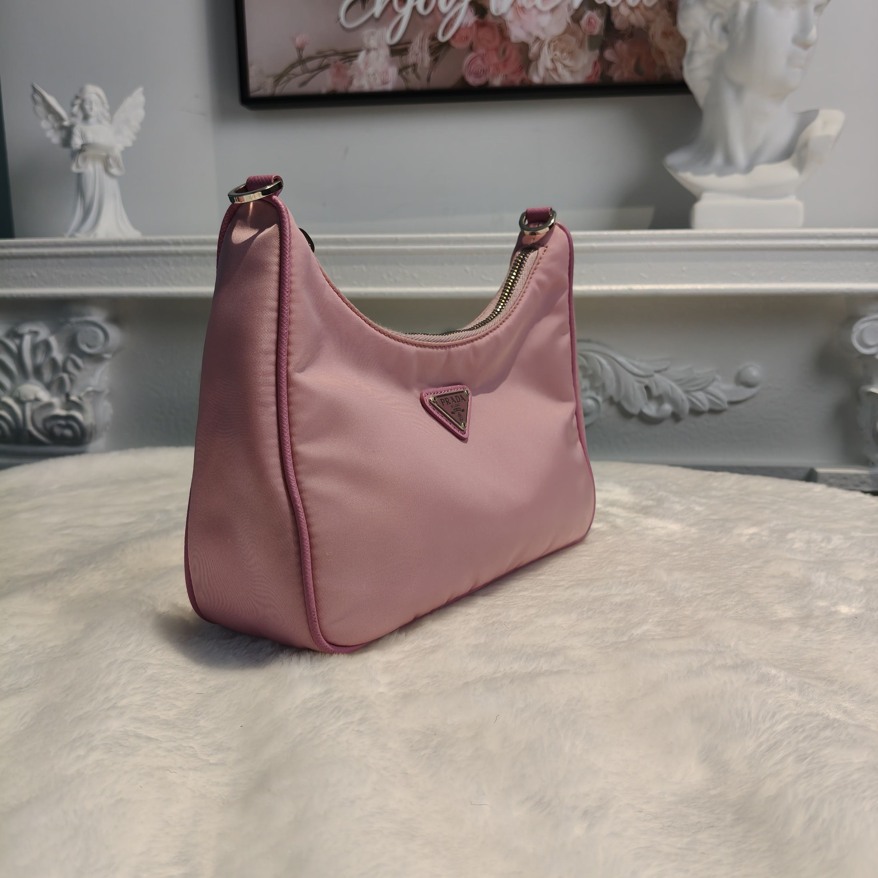 【#167】Pre-owned PRADA  Three-in-One Mini Pink Logo Print Nylon Hobo HZ260119&&