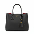 【#275】Pre-owned Prada Large Open Tote Bag Saffiano Leather in Black with Contrast Red Lining