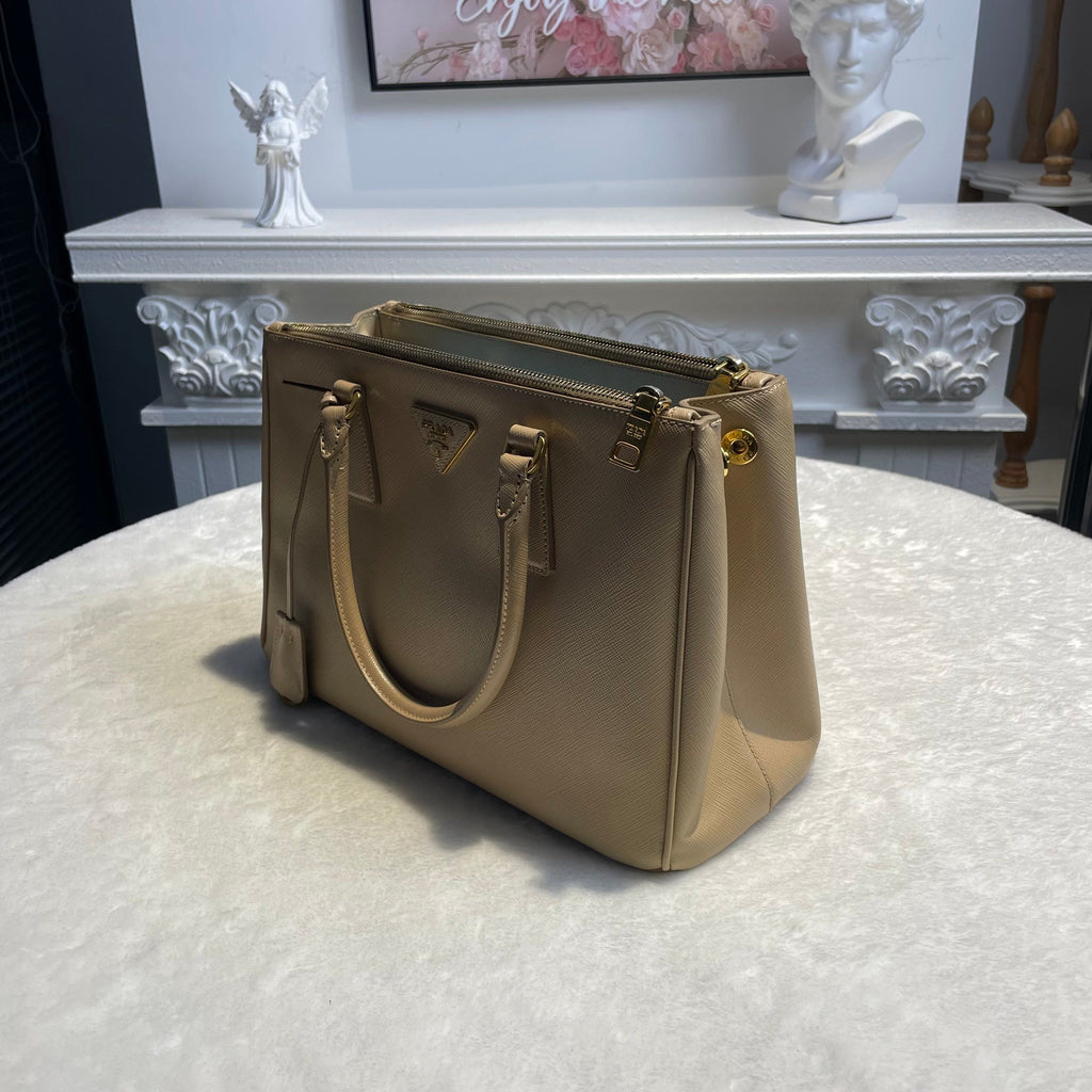 【#289】Pre-owned Prada Medium Galleria Bag Saffiano Leather in Beige with Gold-Tone Hardware