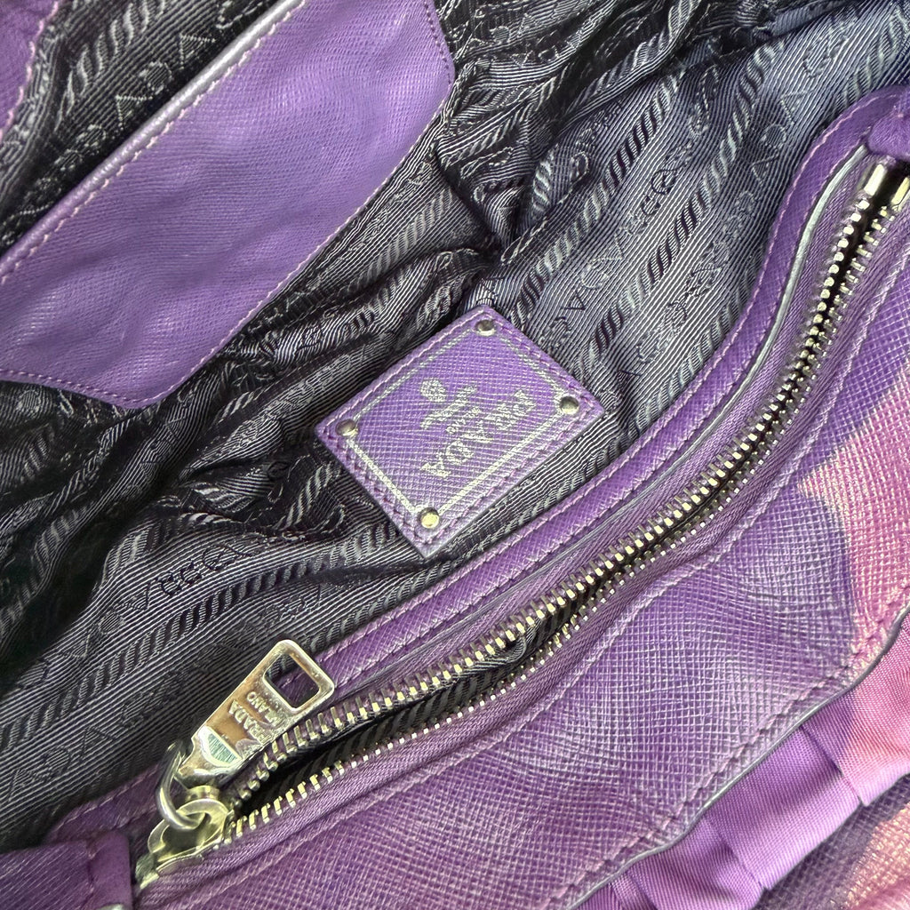 【#278】Pre-owned Prada Ruched Nylon Chain Shoulder Bag in Deep Purple with Silver-Tone Hardware