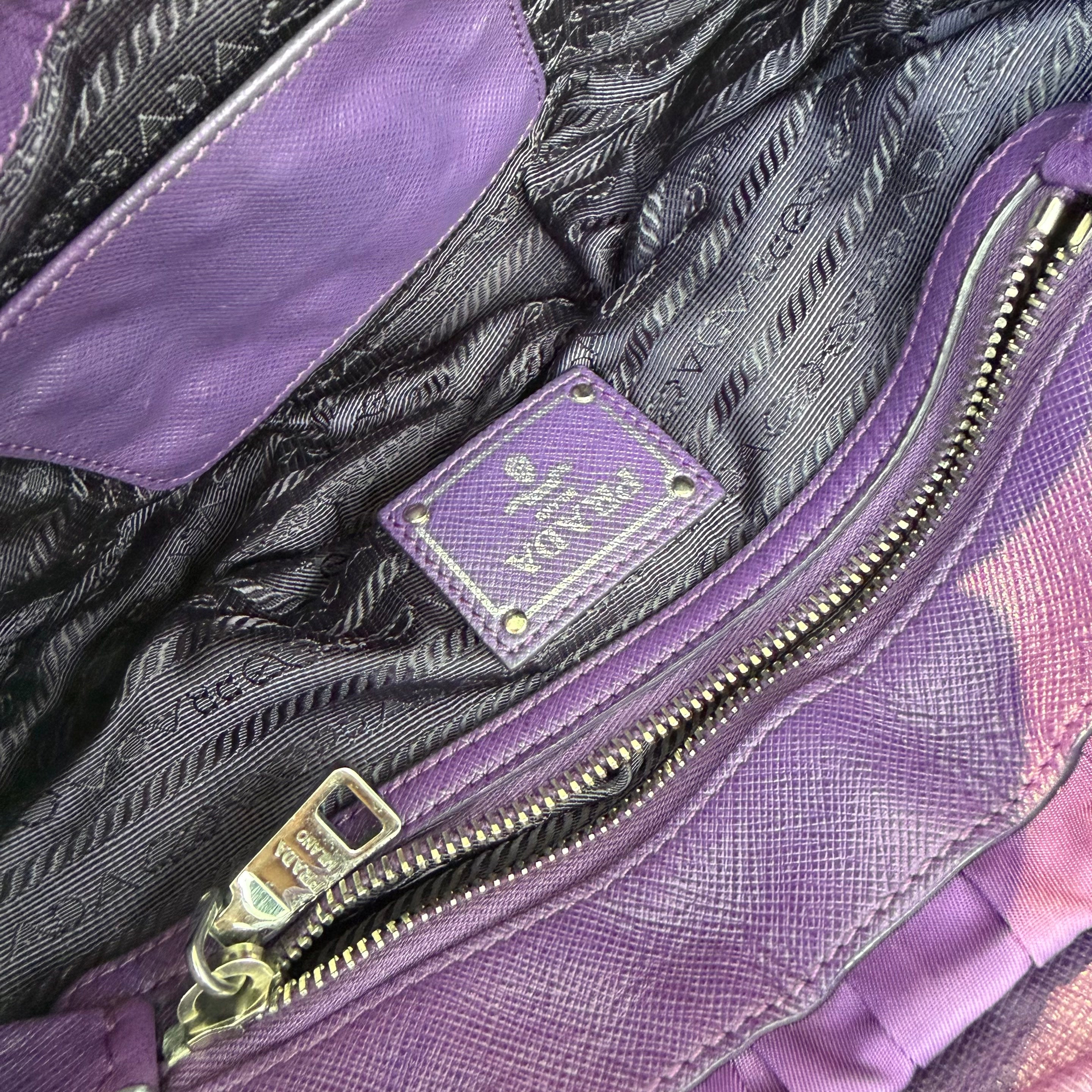 【#278】Pre-owned Prada Ruched Nylon Chain Shoulder Bag in Deep Purple with Silver-Tone Hardware