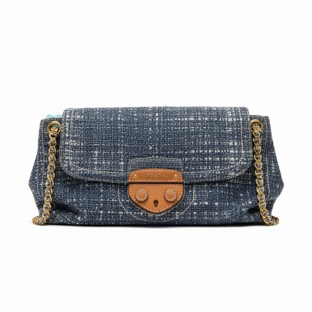 【#169】Pre-owned PRADA Vintage Blue Denim Contrast Stitching Shoulder Bag HZ251203&&