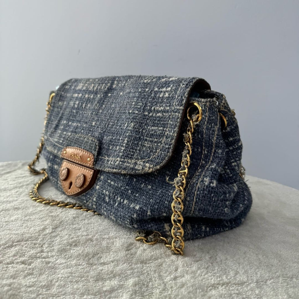 【#169】Pre-owned PRADA Vintage Blue Denim Contrast Stitching Shoulder Bag HZ251203&&