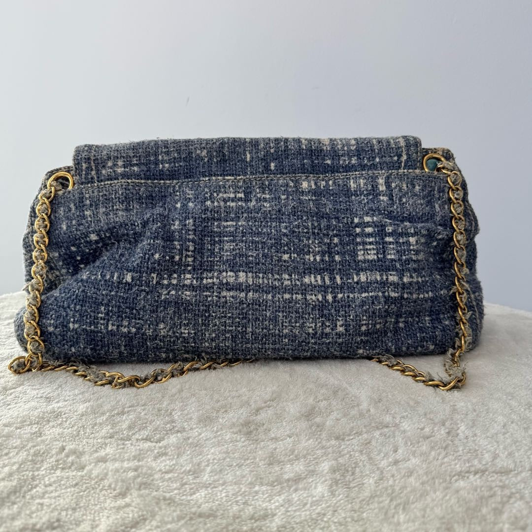 【#169】Pre-owned PRADA Vintage Blue Denim Contrast Stitching Shoulder Bag HZ251203&&