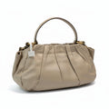 【#280】Pre-owned Prada Medium Ruched Leather Handbag in Beige with Gold-Tone Hardware
