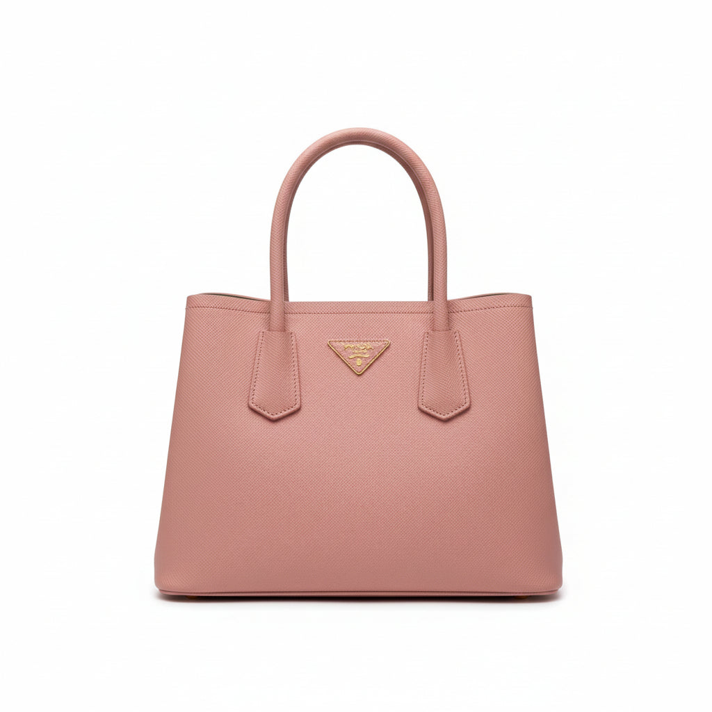 【#274】Pre-owned Prada Medium Open Tote Bag Saffiano Leather in Blush Pink with Contrast Green Lining