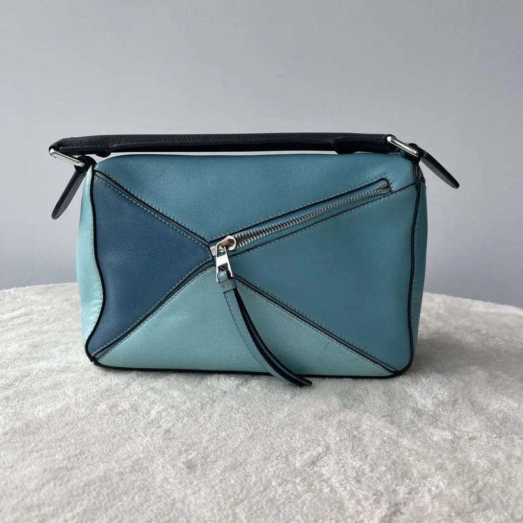 【#100】Pre-owned Loewe Puzzle Bagsmall Multitone Blue Leather HZ25111019