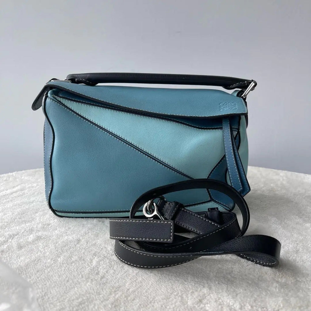 【#100】Pre-owned Loewe Puzzle Bagsmall Multitone Blue Leather HZ25111019