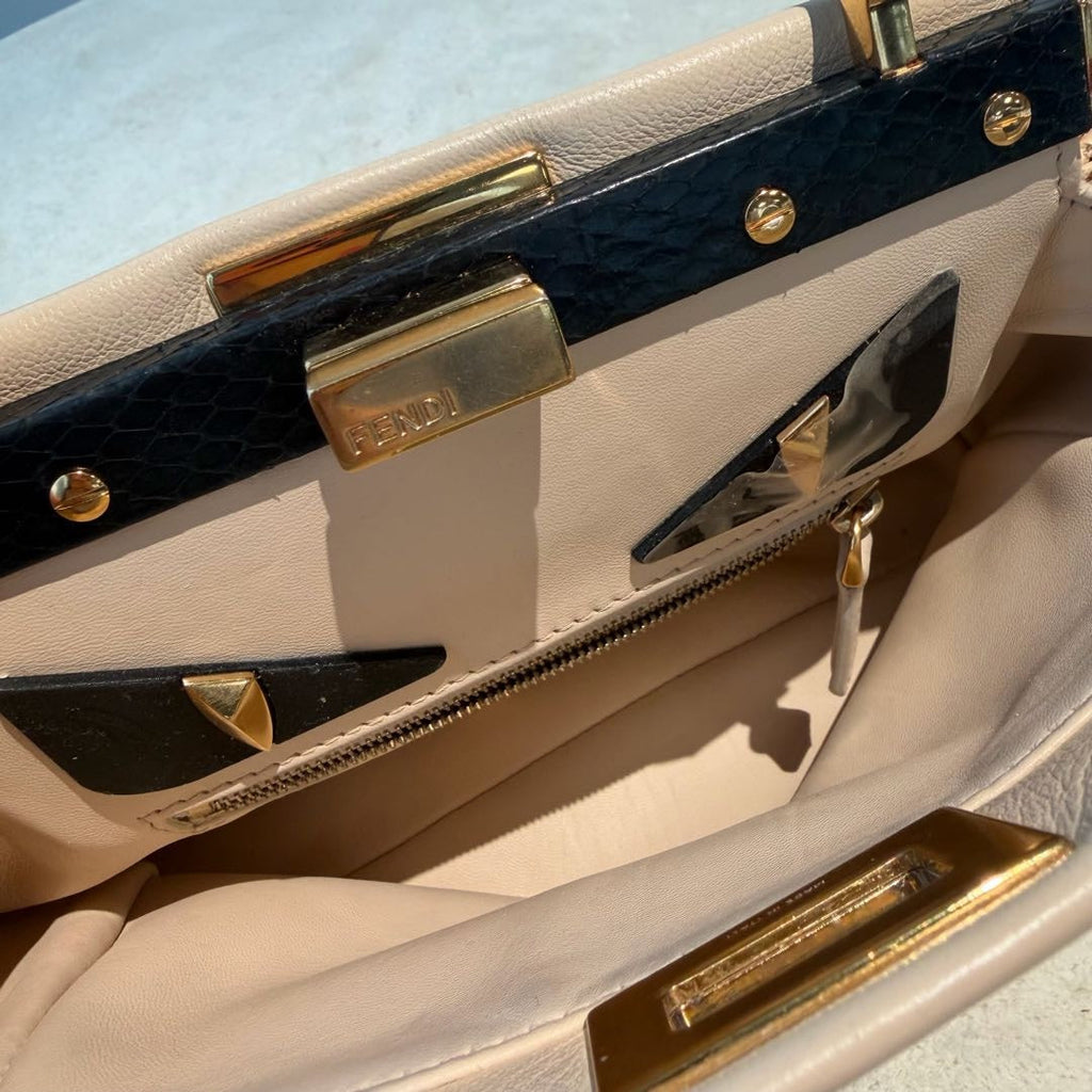 【#114】Pre-owned FENDI Peekaboo Small Latte Monster Python Leather Handbag&Shoulder Bag HZ251111018