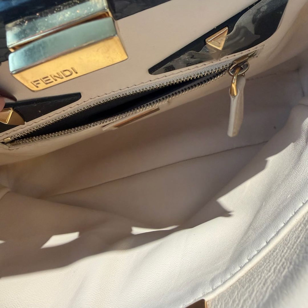 【#114】Pre-owned FENDI Peekaboo Small Latte Monster Python Leather Handbag&Shoulder Bag HZ251111018